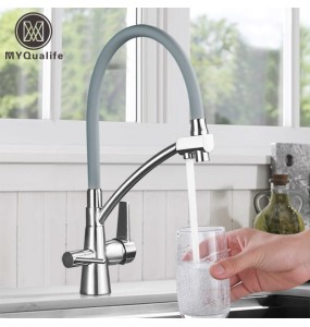 New Kitchen Sink Faucet Tap Pure Water Filter Mixer Crane Dual Handles Purification Kitchen Hot and Cold Faucet