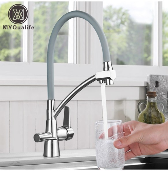 New Kitchen Sink Faucet Tap Pure Water Filter Mixer Crane Dual Handles Purification Kitchen Hot and Cold Faucet