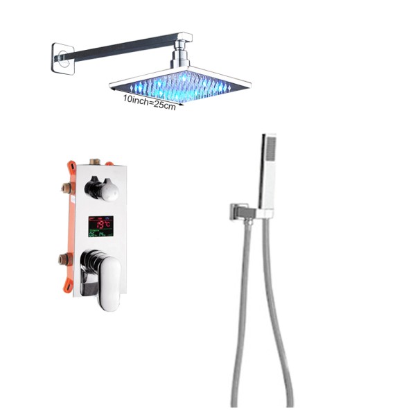 Wall Mounted LED Light Shower Faucet Set Single Handle Bathroom Chrome Shower Mixers 3-ways Concealed Box Mixer Valve