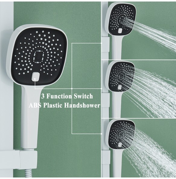 White Thermostatic Shower Faucet Fixed Temperature 3 Way Key Rainfall System Bathtub Tap With Big Showerhead Bathroom Shelf