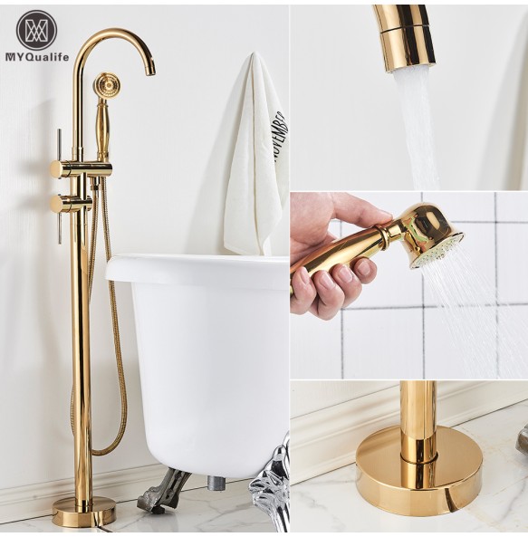 Floor Mounted Chrome Bath Tub Faucet Clawfoot Free Standing Bath Mixer Tap with Handshower Single Lever Bathtub Faucet