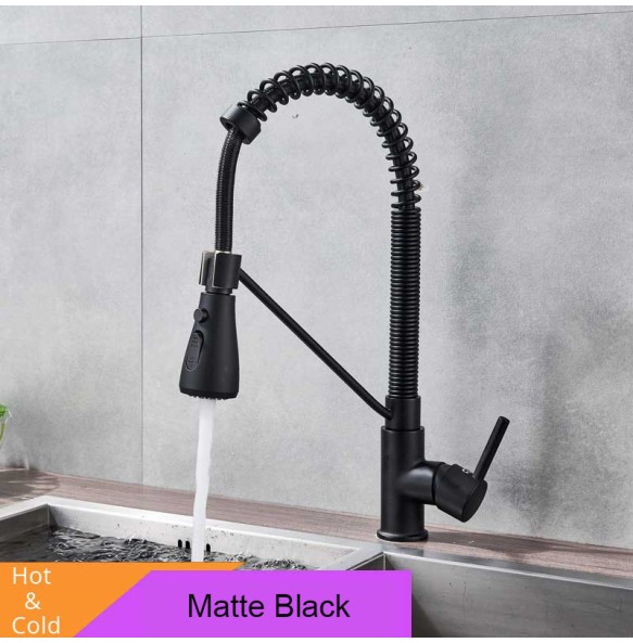 Single Handle Commercial Kitchen Faucet with Dual Function Pull Down Spray Head Stainless Steel Hot Cold Water Kitchen Mixer Tap