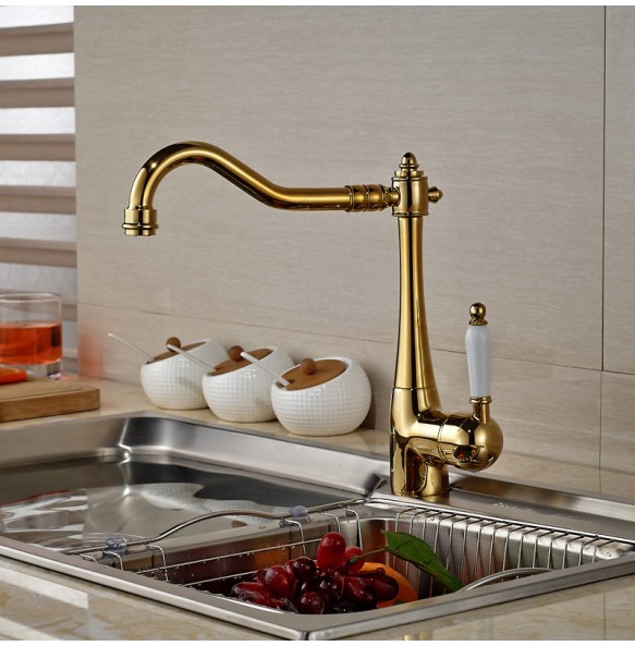 Kitchen Sink Faucet One Hole Swivel Spout  Deck Mounted Single Handle Hot and Cold Water Kitchen Mixers