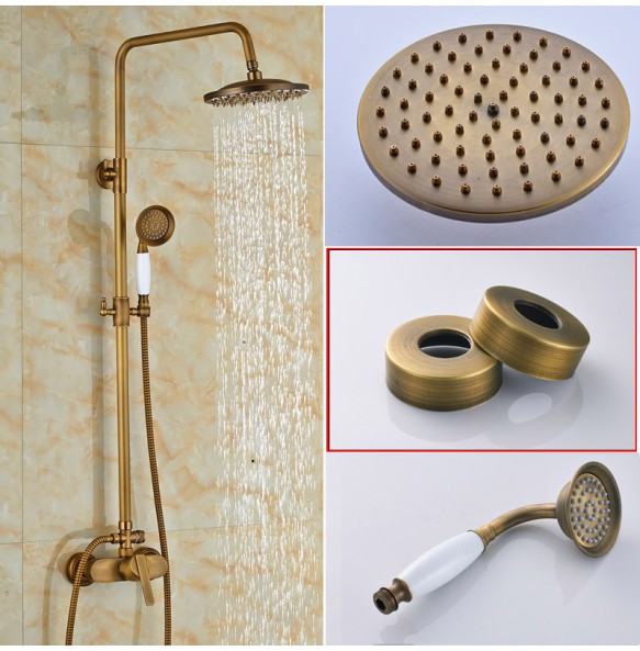 Brass Antique Rainfall Shower Set Faucet Single Handle Outdoor Shower Mixer Tap Brass Rainfall Shower Mixer with Handshower