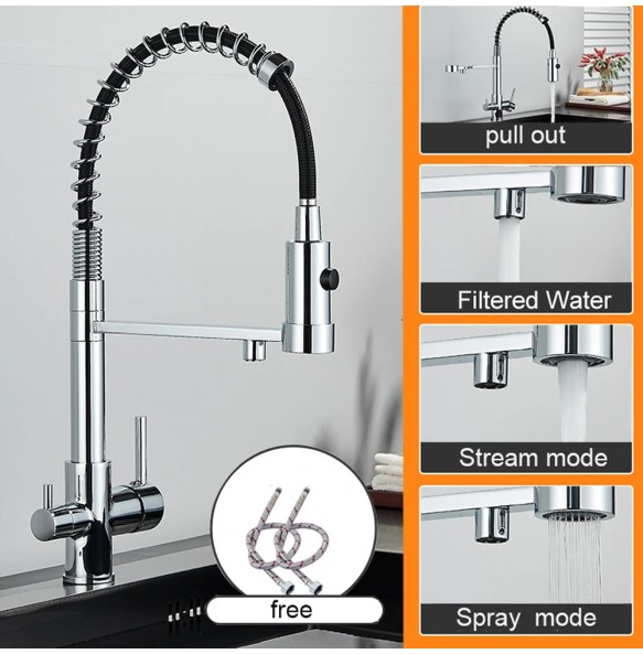 Matte Black Filtered Kitchen Faucet Pure Water Kitchen Faucet Dual Handle Hot&Cold Drinking Water Purified Kitchen Mixer Taps