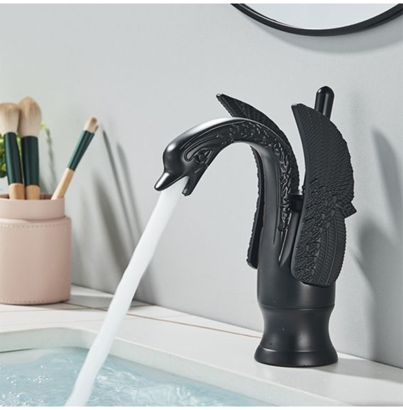 2024 New Swan Shape Bathroom Mixer Faucet Tap Deck Mount One Hole Water Taps with Hot Cold Water Golden Color Basin Faucet One Handle