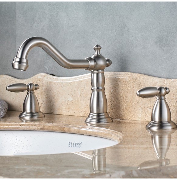 Dual Handle Basin Faucet Widespread Brass Basin Sink Mixer Tap Antique Brass 3 Holes Bath Sink Hot Cold Water Tap