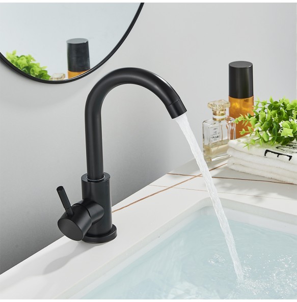 2024 New Matte Black Short Basin Brass Sink Faucet Bathroom Mixer Tap Single Handle Hot Cold Water Deck Mounted Vanity Sink Faucet