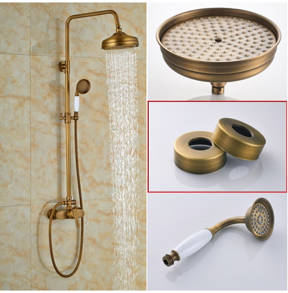 Brass Antique Rainfall Shower Set Faucet Single Handle Outdoor Shower Mixer Tap Brass Rainfall Shower Mixer with Handshower