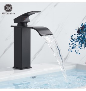 2024 New Black Waterfall Bathroom Faucet Basin Vanity Vessel Sinks Mixer Tap Cold And Hot Water Tap Single Hole Bath Sink Faucets Crane