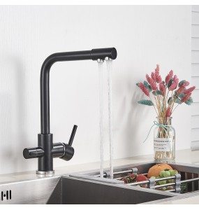 Matte Black Brass Pure Water Kitchen Faucet Dual Handle Hot and Cold Drinking Water 3-way Filter Kitchen Purified Mixer Taps