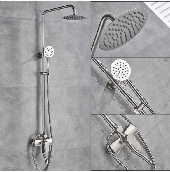 Brushed Nickel Shower Faucet Set Single Handle Swivel Bath Spout Rainfall Shower Mixers Stainless Steel Rain Shower Head 3-ways