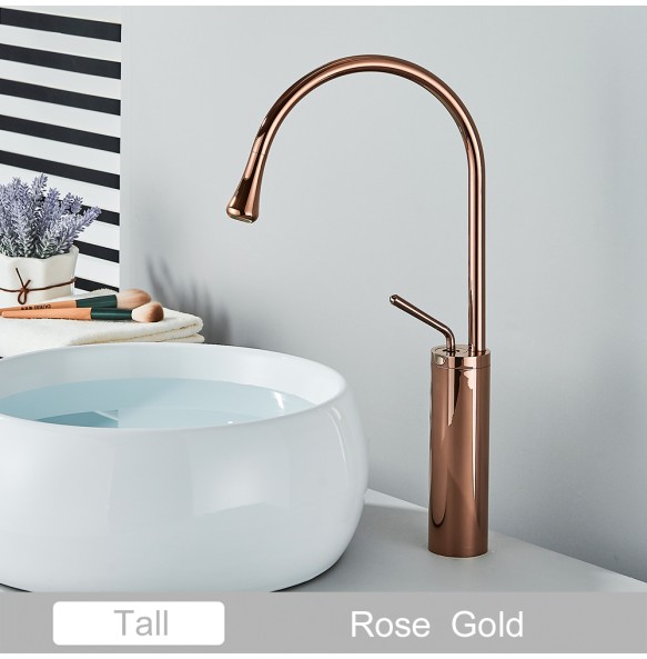 2024 New Black Brass Art Basin Faucet Bathroom Washbasin Hot Cold Tap 360 Swivel Waterfall  Gold Tall Model Mixer Deck Mounted