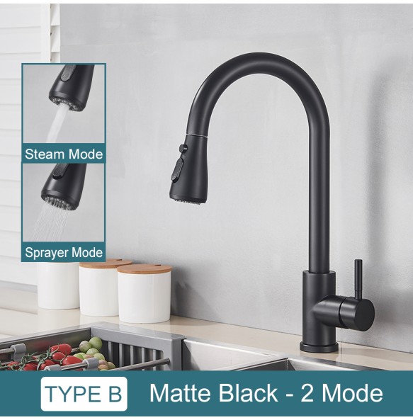 Black Kitchen Faucet Two Function Single Handle Pull Out Mixer  Hot and Cold Water Taps Deck Mounted