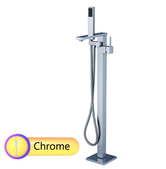 Bright Chrome Bathtub Faucet Floor Mounted Single Handle Bath Shower Set Free Standing Bathroom Tub Mixer Tap with Handshower