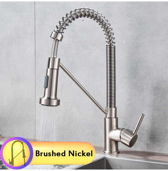 Single Handle Commercial Kitchen Faucet with Dual Function Pull Down Spray Head Stainless Steel Hot Cold Water Kitchen Mixer Tap