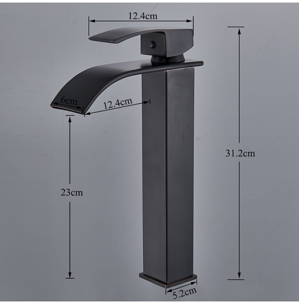 2024 New Black Waterfall Basin Sink Faucet Tall Bathroom Mixer Tap Wide Spout Vessel Sink Fauet Hot Cold Water Tap