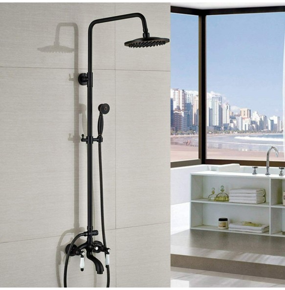 Black Bronze Bathtub Shower Set Faucet Dual Ceramic Handle Bathroom Shower Mixers 8