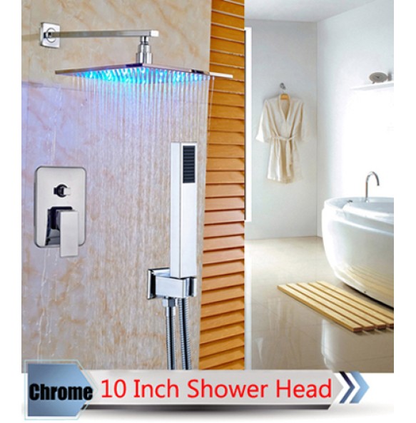 Bathroom LED Light Rainfall Shower Set Handheld Spray Brass Tub Spout Tap Bath Shower Mixer Faucet Wall Mounted Color Changing