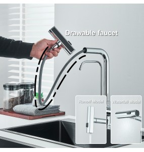 Chrome Pure Water Filter Kitchen Faucet Dual Handle Hot and Cold Drinking Water Pull Out Pullab Kitchen Mixer Crane Purification