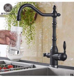 Matte Black  Kitchen Sink Faucet Pure Water Filter Drink Mixer Tap Dual Handles Two Spout Bathroom Kitchen Tap Hot Cold Crane