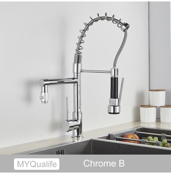 Matte Black Finish Dual Spout Kitchen Sink Faucet Deck Mount Spring Kitchen Mixer Tap Kitchen Hot and Cold Water tap