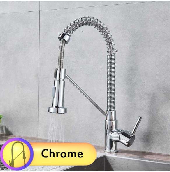 Single Handle Commercial Kitchen Faucet with Dual Function Pull Down Spray Head Stainless Steel Hot Cold Water Kitchen Mixer Tap