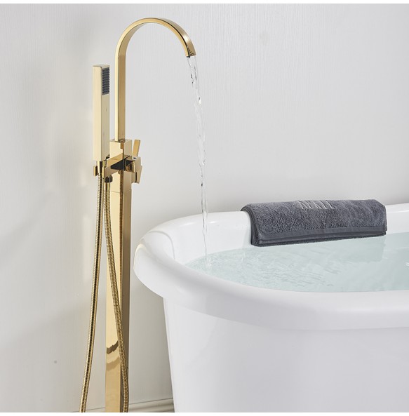 Luxury Gold Bathtub Faucet Freestanding Bathroom Faucet with Handshower Swive Spout Floor Mounted Bath Shower Mixer Tap