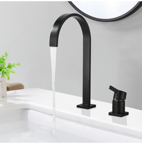 2024 New Luxurious Matte Black Bathroom Basin Faucet Brass Deck Mounted Brushed Gold Mixer Taps Short  Hot and Cold Mixer Tap