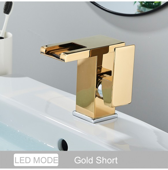 2024 New Luxury LED Color Changing Waterfall Basin Sink Faucet Single Handle Deck Mounted Hot and Cold Mixer Taps