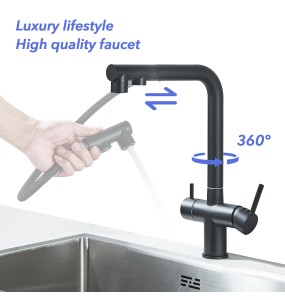 Matte Black Pulling Filter Kitchen Faucet Hot & Cold Water Mixer Dual Mode Filtration Purification Kitchen Sinks 360 Rotation