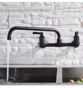 Wall Mounted  Long Spout Kitchen Faucet Dual Handle Brass Antique Hot and Cold Water Tap 360 Swivel Long Spout Kitchen Mixer Tap