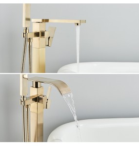 Luxury Brushed Gold Bathtub Faucet Free Standing Bathroom Tub Faucet  6 Types Spout Floor Mounted Bath Shower Mixer Tap