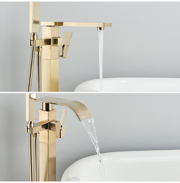 Luxury Brushed Gold Bathtub Faucet Free Standing Bathroom Tub Faucet  6 Types Spout Floor Mounted Bath Shower Mixer Tap