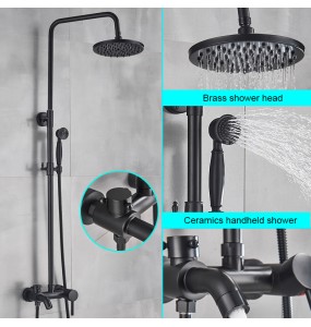 Black Bathroom Shower Faucet Mixer Wall Mount 8