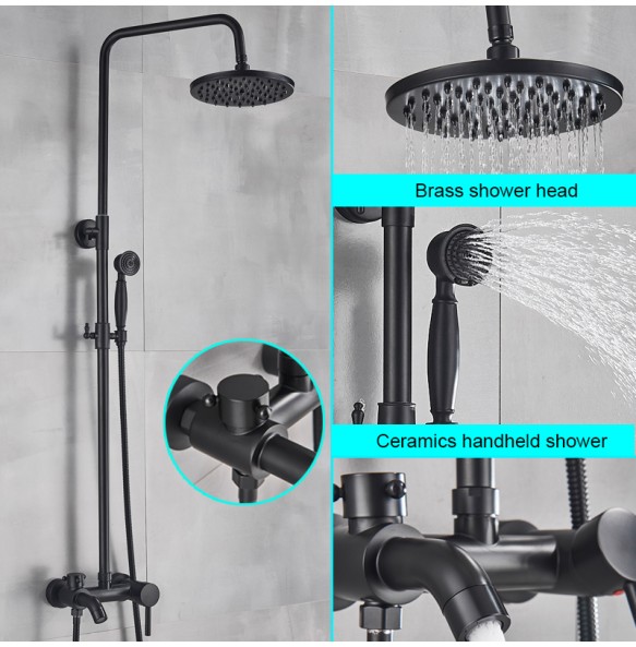 Black Bathroom Shower Faucet Mixer Wall Mount 8