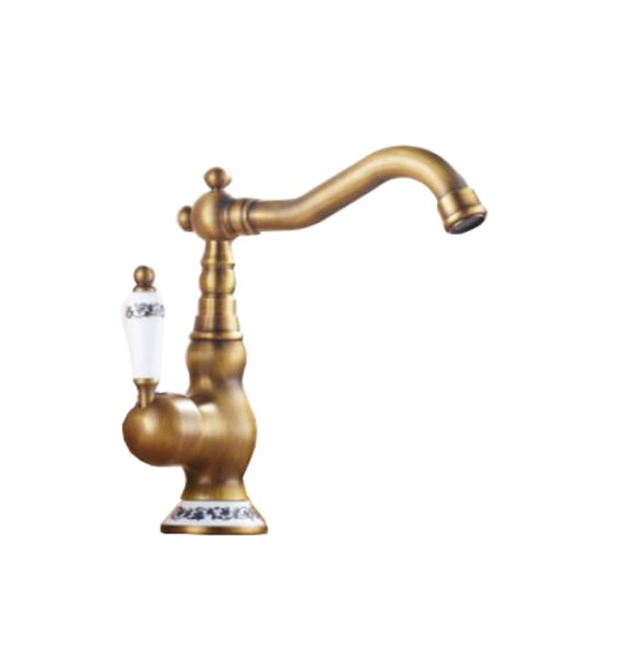 2024 New Antique Brass Bathroom Kitchen Sink Faucet Deck Mount Hot and cold Crane Vanity Sink Mixer Taps Blue and white porcelain Handle