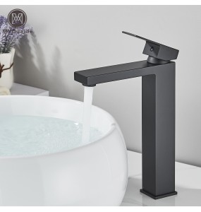 2024 New Black Brass Square Basin Faucet Bathroom Washbasin Hot Cold Water Mixer Tap Single Handle Tall Model Mixer Crane