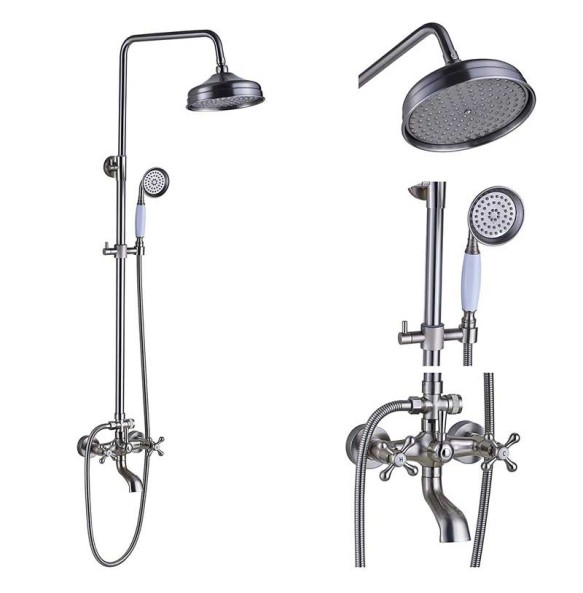 Brushed Nickle Bathroom Shower Faucet Mixer Set  8