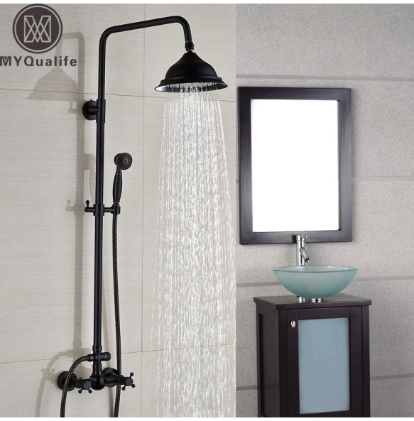 Black Bronze Shower Faucet Set Rainfall 8