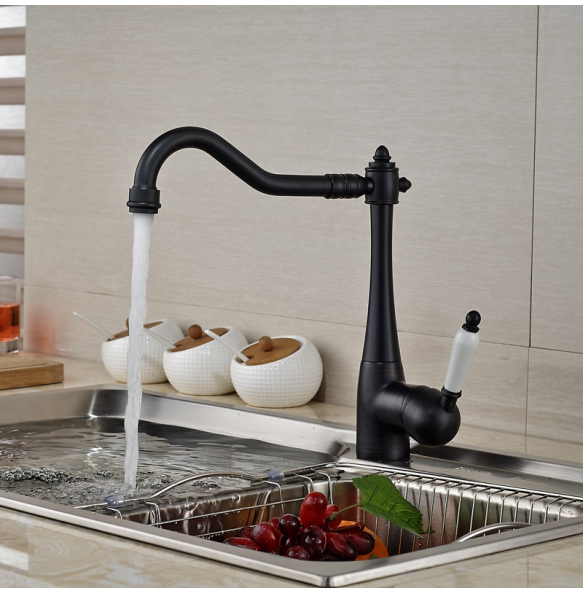 Kitchen Sink Faucet One Hole Swivel Spout  Deck Mounted Single Handle Hot and Cold Water Kitchen Mixers