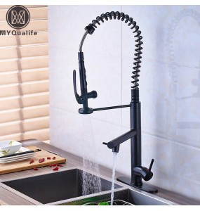 Sturdy Pre Rinse Spring Pull Down Kitchen Sink Faucet Single Handle with Sprayer Black Bronze  Pull Out Kitchen faucet