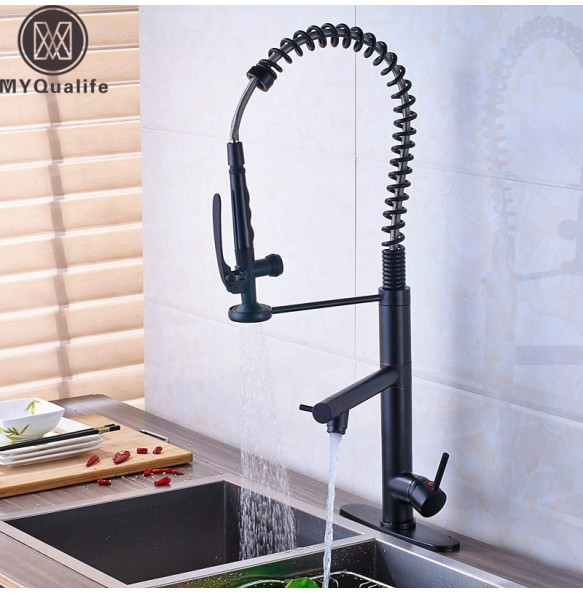 Sturdy Pre Rinse Spring Pull Down Kitchen Sink Faucet Single Handle with Sprayer Black Bronze  Pull Out Kitchen faucet