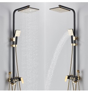 Gold Shower Set Faucet Rainfall Bathtub Tap With Bidet 4 Function Shower Wall Mounted Hot Cold Shower Column Square 8