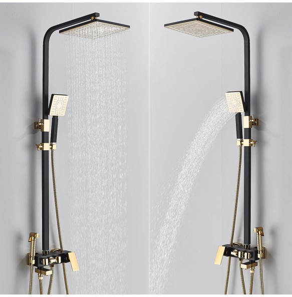 Gold Shower Set Faucet Rainfall Bathtub Tap With Bidet 4 Function Shower Wall Mounted Hot Cold Shower Column Square 8