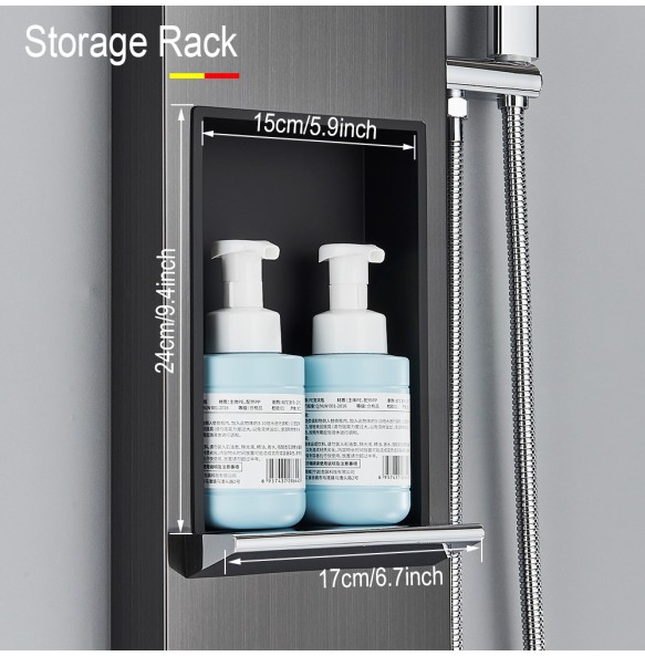 Black Shower Panel With Storage Rack Rainfall Shower Faucet Set SPA Massage Jet Bath Shower Column Double Handle Mixer Tap Tower