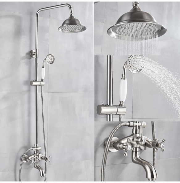 Brushed Nickle Bathroom Shower Faucet Mixer Set  8