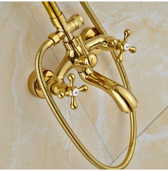 Gold Bathtub Shower Faucet Rainfall Brass 8 