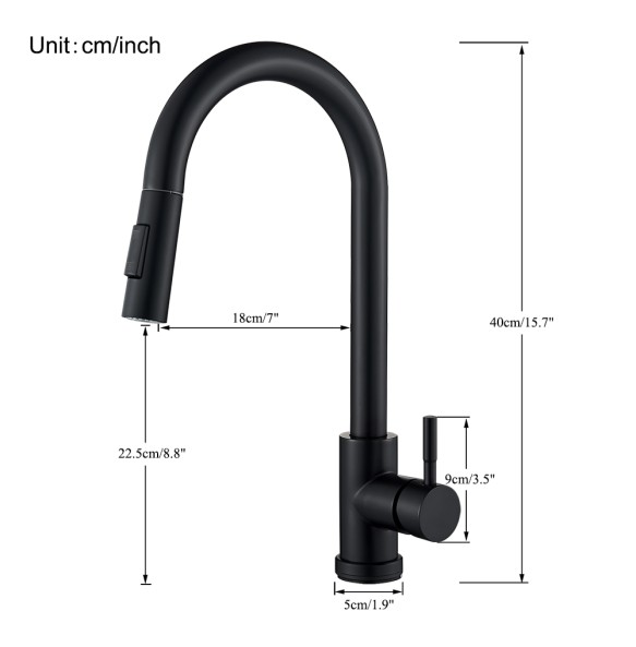 Black Kitchen Faucet Two Function Single Handle Pull Out Mixer  Hot and Cold Water Taps Deck Mounted