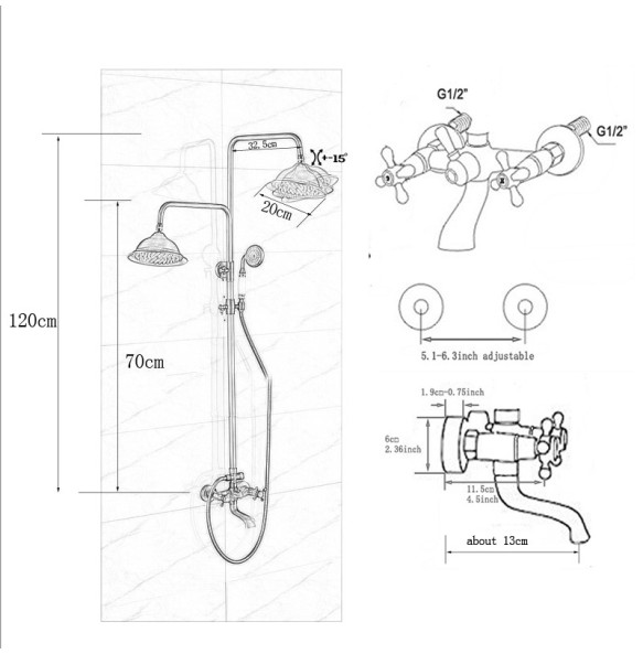 Brushed Nickle Bathroom Shower Faucet Mixer Set  8